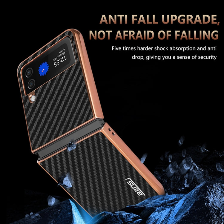 For Samsung Galaxy Z Flip3 5G AZNS Electroplated Edge Carbon Fiber Texture Phone Case(Blue)
