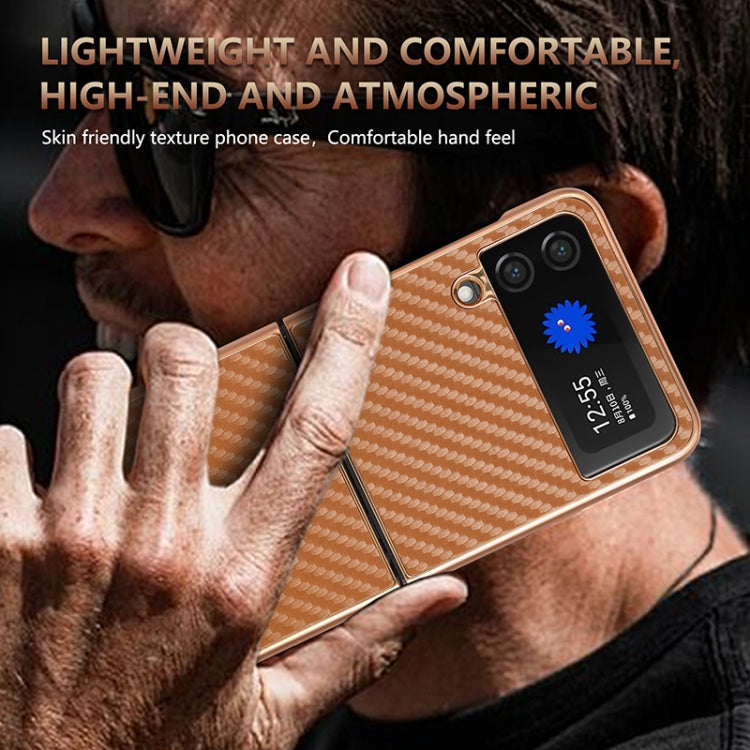 For Samsung Galaxy Z Flip3 5G AZNS Electroplated Edge Carbon Fiber Texture Phone Case(Blue)