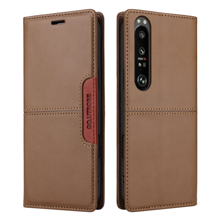 For Sony Xperia 1 III GQUTROBE G01 RFID Anti-theft Leather Phone Case(Brown)
