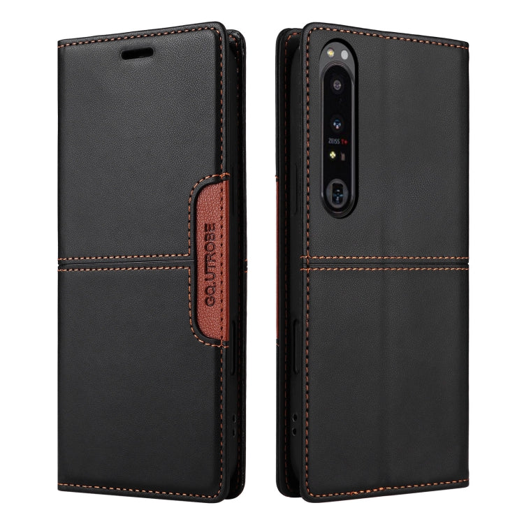For Sony Xperia 1 IV GQUTROBE G01 RFID Anti-theft Leather Phone Case(Black)