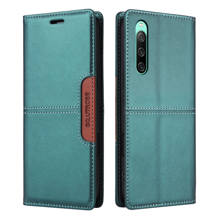 For Sony Xperia 10 IV GQUTROBE G01 RFID Anti-theft Leather Phone Case(Green)