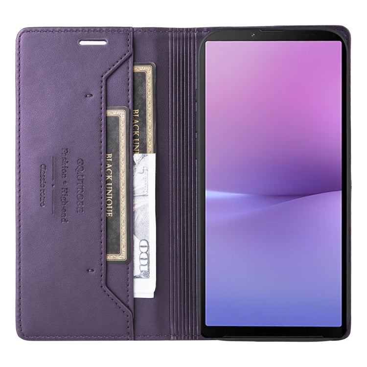 For Sony Xperia 10 V GQUTROBE G01 RFID Anti-theft Leather Phone Case(Purple)