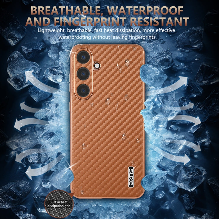 For Samsung Galaxy S25 5G AZNS Electroplated Edge Carbon Fiber Texture Phone Case(Blue)