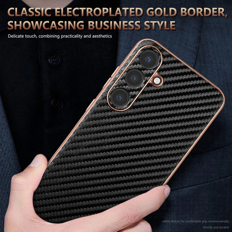For Samsung Galaxy S25+ 5G AZNS Electroplated Edge Carbon Fiber Texture Phone Case(Black)