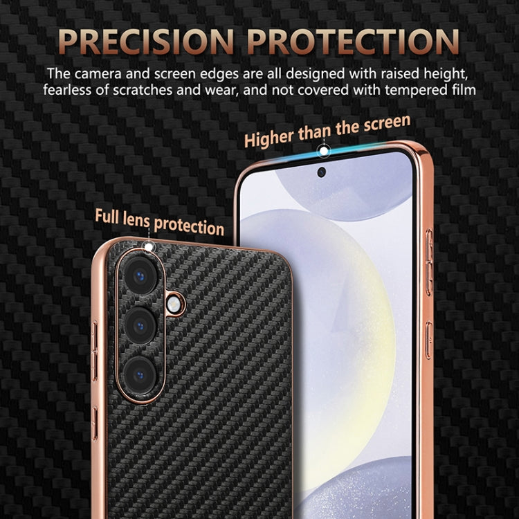 For Samsung Galaxy S25+ 5G AZNS Electroplated Edge Carbon Fiber Texture Phone Case(Brown)