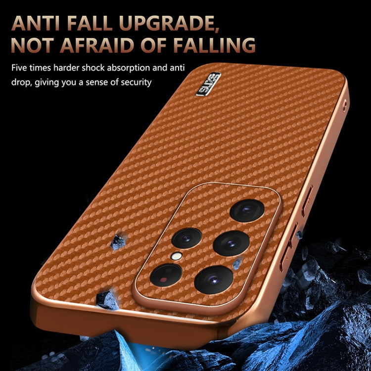 For Samsung Galaxy S25 Ultra 5G AZNS Electroplated Edge Carbon Fiber Texture Phone Case(Blue)