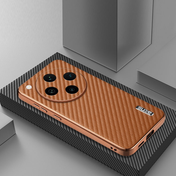 For OPPO Find X8 Pro AZNS Electroplated Edge Carbon Fiber Texture Phone Case(Brown)
