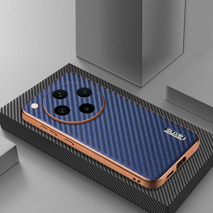 For OPPO Find X8 Pro AZNS Electroplated Edge Carbon Fiber Texture Phone Case(Blue)