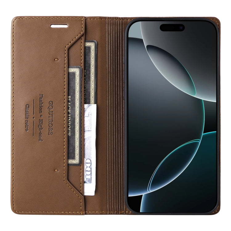 For iPhone 15 Pro GQUTROBE G01 RFID Anti-theft Leather Phone Case(Brown)