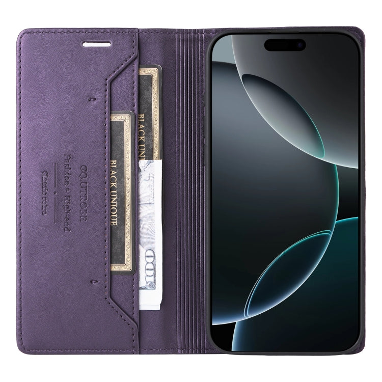 For iPhone 15 Pro Max GQUTROBE G01 RFID Anti-theft Leather Phone Case(Purple)