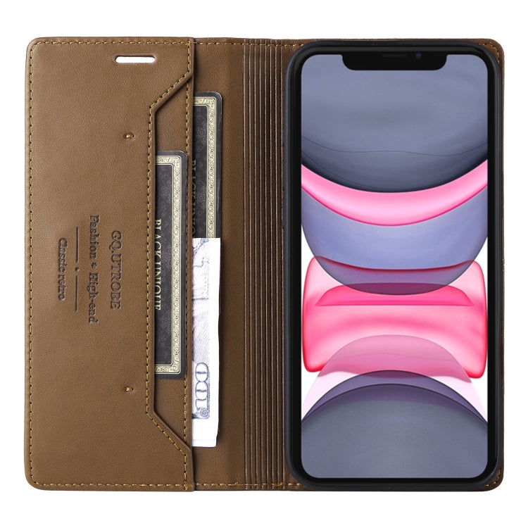 For iPhone 11 GQUTROBE G01 RFID Anti-theft Leather Phone Case(Brown)