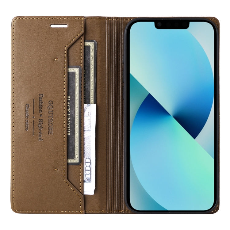 For iPhone 15 Plus / 14 Plus GQUTROBE G01 RFID Anti-theft Leather Phone Case(Brown)
