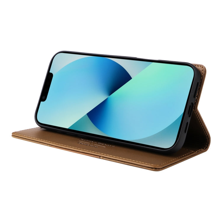 For iPhone 15 Plus / 14 Plus GQUTROBE G01 RFID Anti-theft Leather Phone Case(Brown)