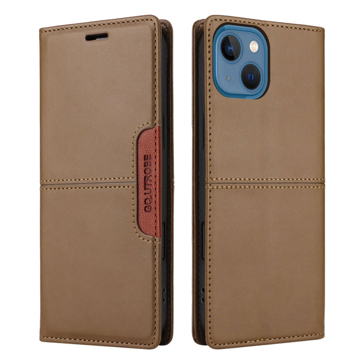 For iPhone 15 GQUTROBE G01 RFID Anti-theft Leather Phone Case(Brown)