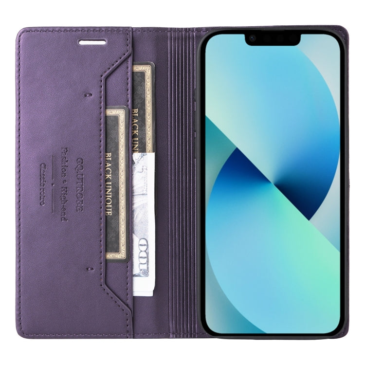For iPhone 15 GQUTROBE G01 RFID Anti-theft Leather Phone Case(Purple)