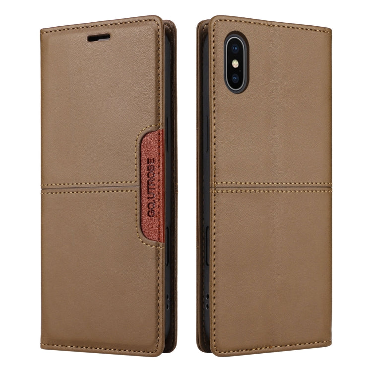 For iPhone XS / X GQUTROBE G01 RFID Anti-theft Leather Phone Case(Brown)