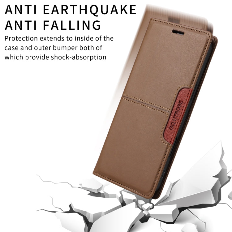 For iPhone XS / X GQUTROBE G01 RFID Anti-theft Leather Phone Case(Brown)