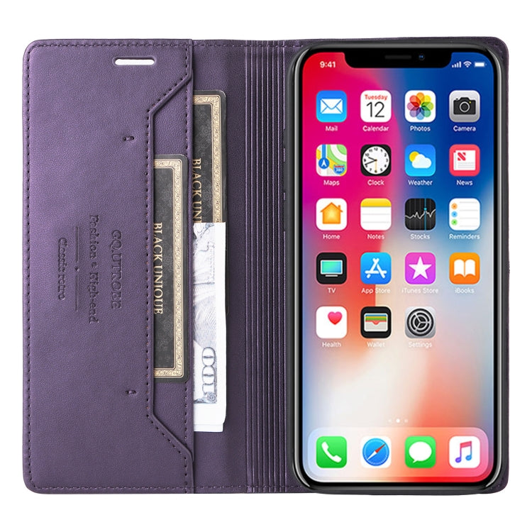 For iPhone XS / X GQUTROBE G01 RFID Anti-theft Leather Phone Case(Purple)
