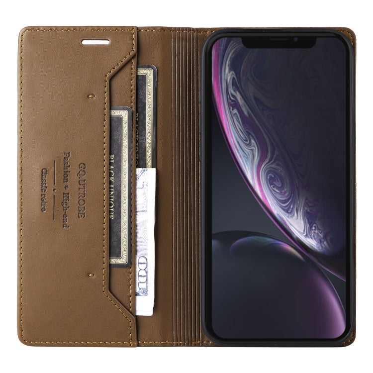 For iPhone XR GQUTROBE G01 RFID Anti-theft Leather Phone Case(Brown)