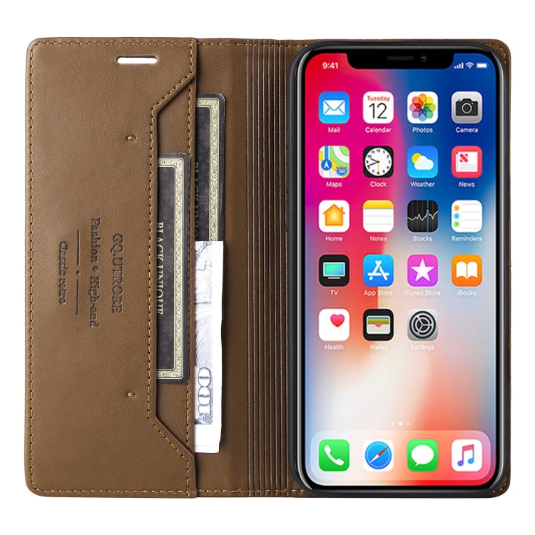 For iPhone XS Max GQUTROBE G01 RFID Anti-theft Leather Phone Case(Brown)