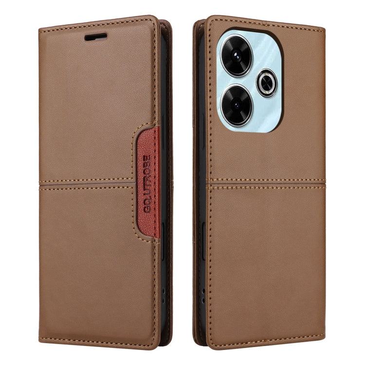 For Redmi 13 4G GQUTROBE G01 RFID Anti-theft Leather Phone Case(Brown)