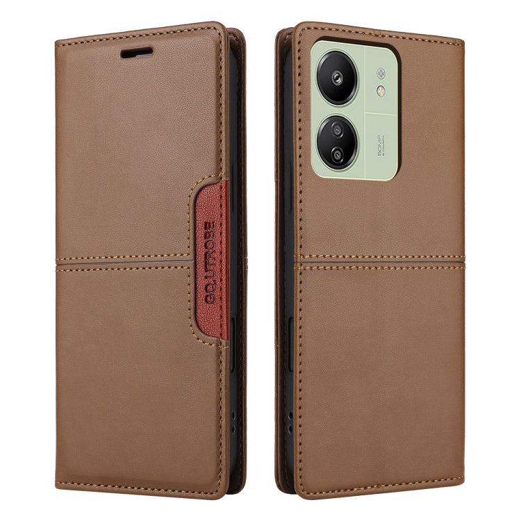 For Redmi 13C GQUTROBE G01 RFID Anti-theft Leather Phone Case(Brown)