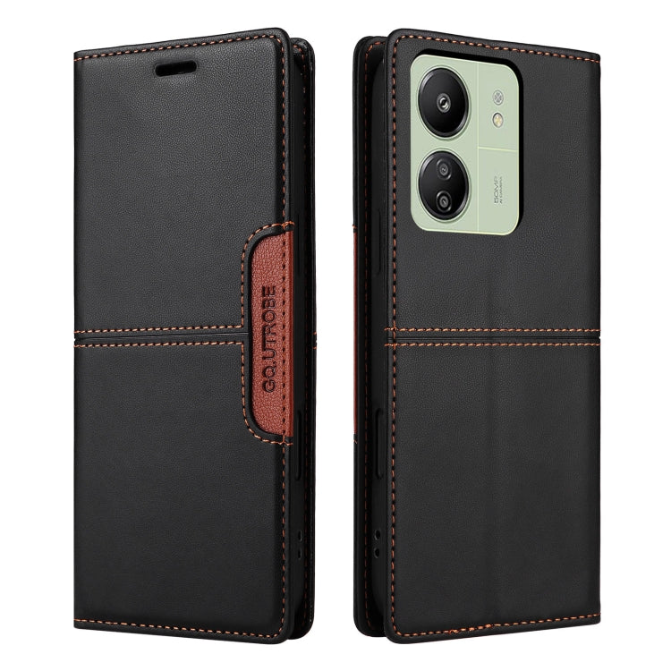 For Redmi 13C GQUTROBE G01 RFID Anti-theft Leather Phone Case(Black)