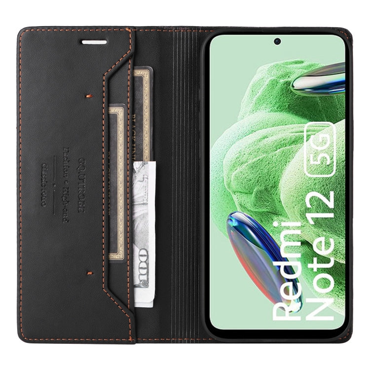 For Redmi Note 12 5G GQUTROBE G01 RFID Anti-theft Leather Phone Case(Black)