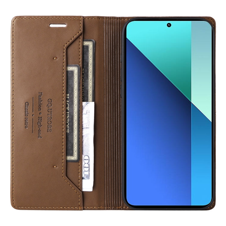 For Redmi Note 13 4G GQUTROBE G01 RFID Anti-theft Leather Phone Case(Brown)