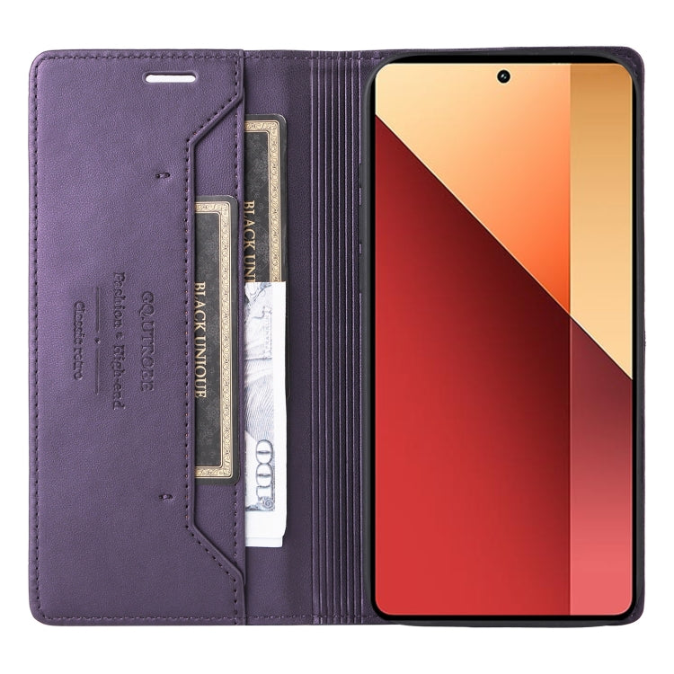 For Redmi Note 13 5G GQUTROBE G01 RFID Anti-theft Leather Phone Case(Purple)