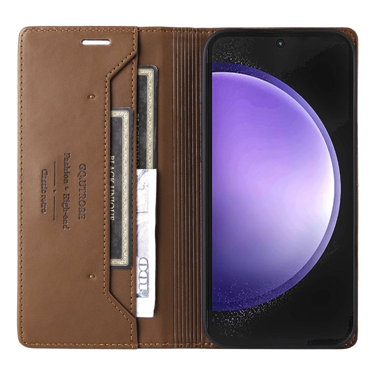 For Samsung Galaxy A34 GQUTROBE G01 RFID Anti-theft Leather Phone Case(Brown)