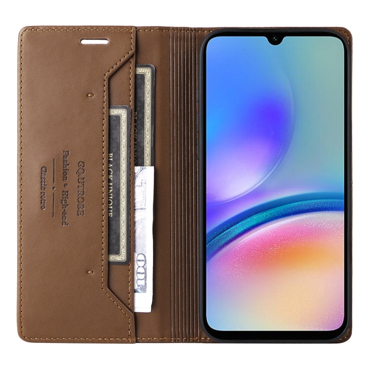 For Samsung Galaxy A05s GQUTROBE G01 RFID Anti-theft Leather Phone Case(Brown)