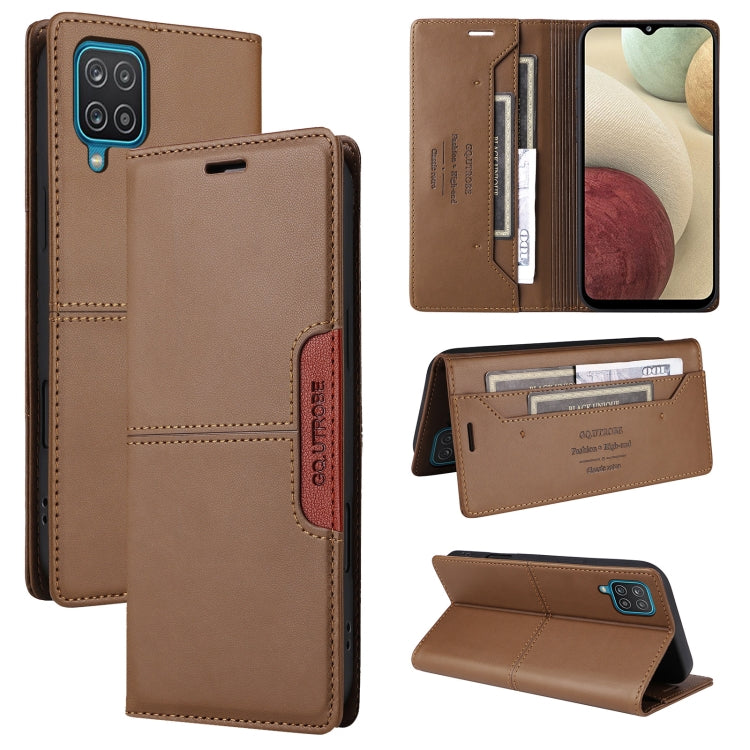 For Samsung Galaxy A12 / M12 GQUTROBE G01 RFID Anti-theft Leather Phone Case(Brown)