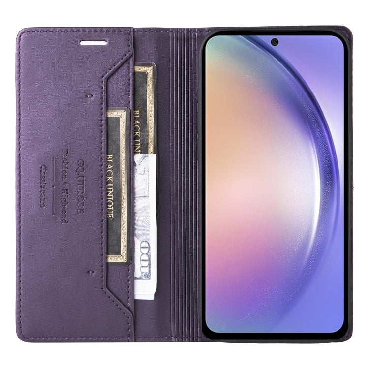 For Samsung Galaxy A14 5G GQUTROBE G01 RFID Anti-theft Leather Phone Case(Purple)