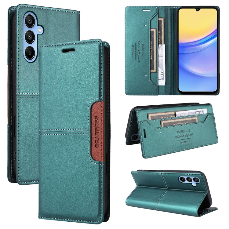 For Samsung Galaxy A15 5G GQUTROBE G01 RFID Anti-theft Leather Phone Case(Green)