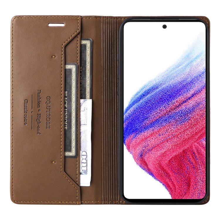 For Samsung Galaxy A23 5G GQUTROBE G01 RFID Anti-theft Leather Phone Case(Brown)
