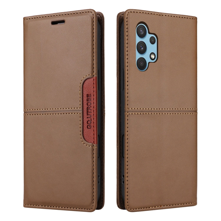 For Samsung Galaxy A32 4G GQUTROBE G01 RFID Anti-theft Leather Phone Case(Brown)