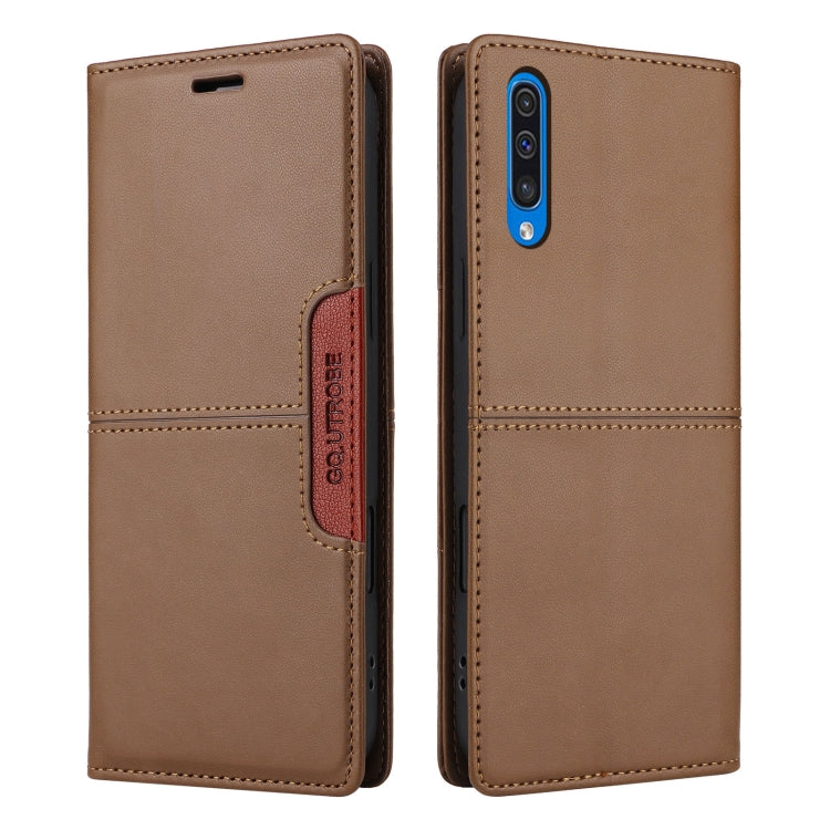For Samsung Galaxy A50 GQUTROBE G01 RFID Anti-theft Leather Phone Case(Brown)