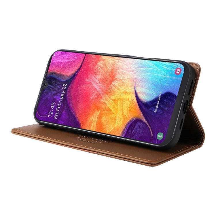 For Samsung Galaxy A50 GQUTROBE G01 RFID Anti-theft Leather Phone Case(Brown)