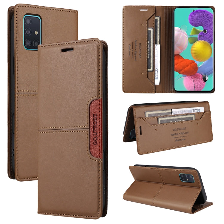 For Samsung Galaxy A51 4G GQUTROBE G01 RFID Anti-theft Leather Phone Case(Brown)