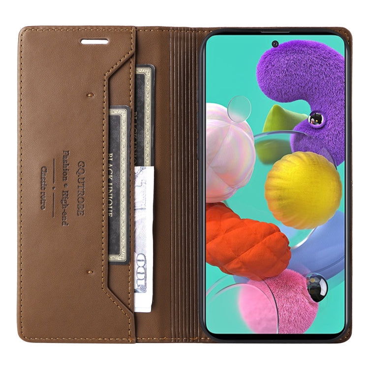 For Samsung Galaxy A51 4G GQUTROBE G01 RFID Anti-theft Leather Phone Case(Brown)