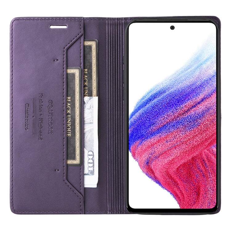 For Samsung Galaxy A52 GQUTROBE G01 RFID Anti-theft Leather Phone Case(Purple)