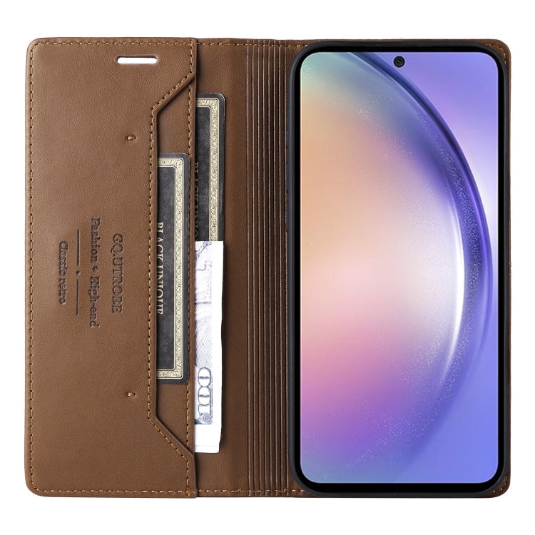 For Samsung Galaxy A54 5G GQUTROBE G01 RFID Anti-theft Leather Phone Case(Brown)