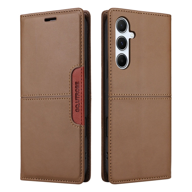 For Samsung Galaxy A55 5G GQUTROBE G01 RFID Anti-theft Leather Phone Case(Brown)