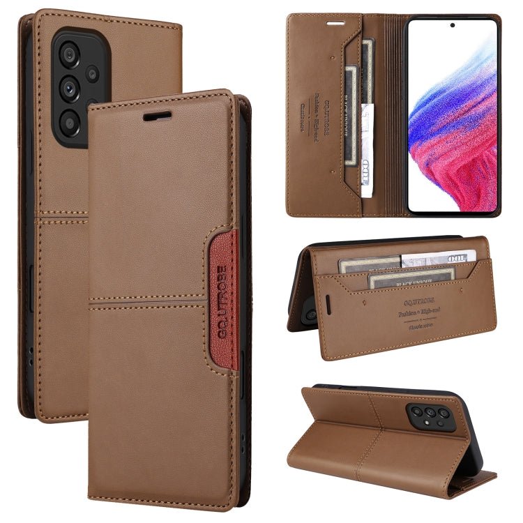 For Samsung Galaxy A73 5G GQUTROBE G01 RFID Anti-theft Leather Phone Case(Brown)