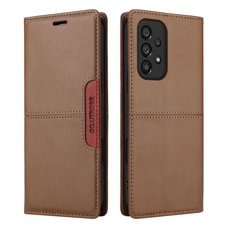 For Samsung Galaxy A73 5G GQUTROBE G01 RFID Anti-theft Leather Phone Case(Brown)