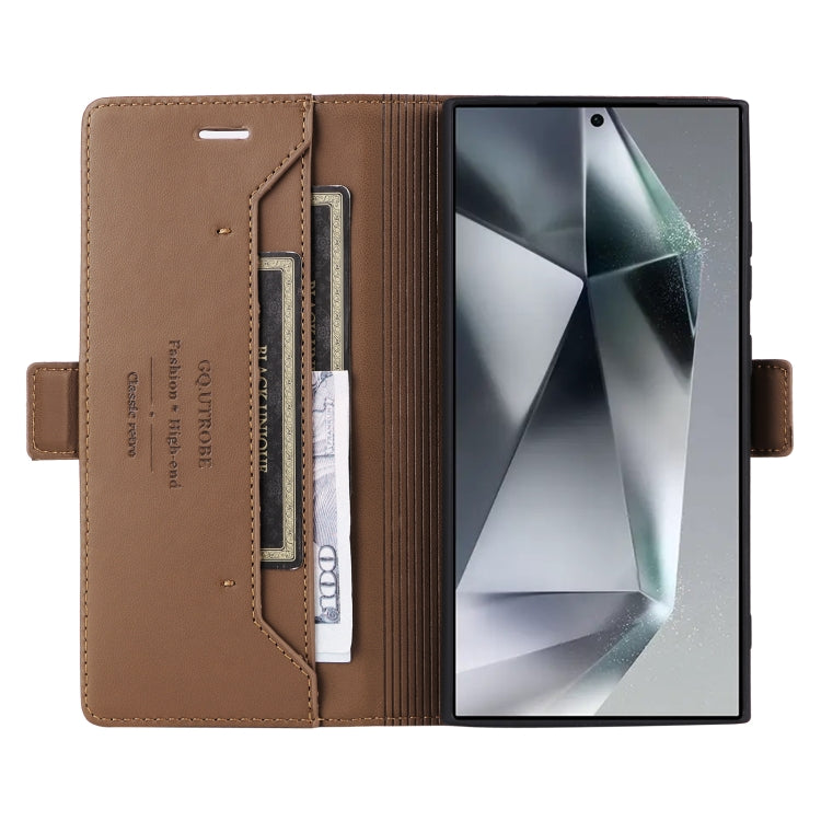For Samsung Galaxy S23 Ultra 5G GQUTROBE G01 RFID Anti-theft Leather Phone Case(Brown)