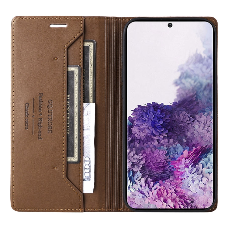 For Samsung Galaxy S20 GQUTROBE G01 RFID Anti-theft Leather Phone Case(Brown)