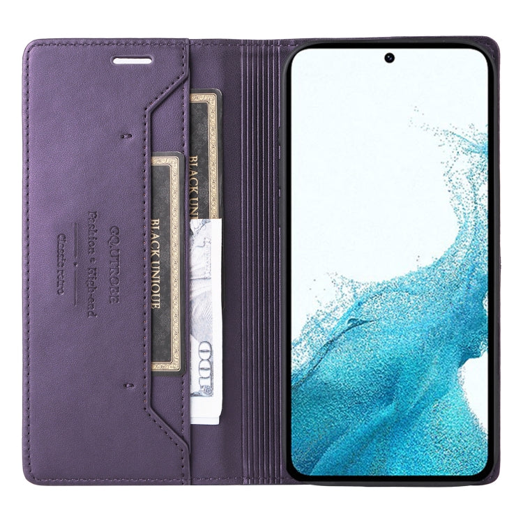 For Samsung Galaxy S22 5G GQUTROBE G01 RFID Anti-theft Leather Phone Case(Purple)