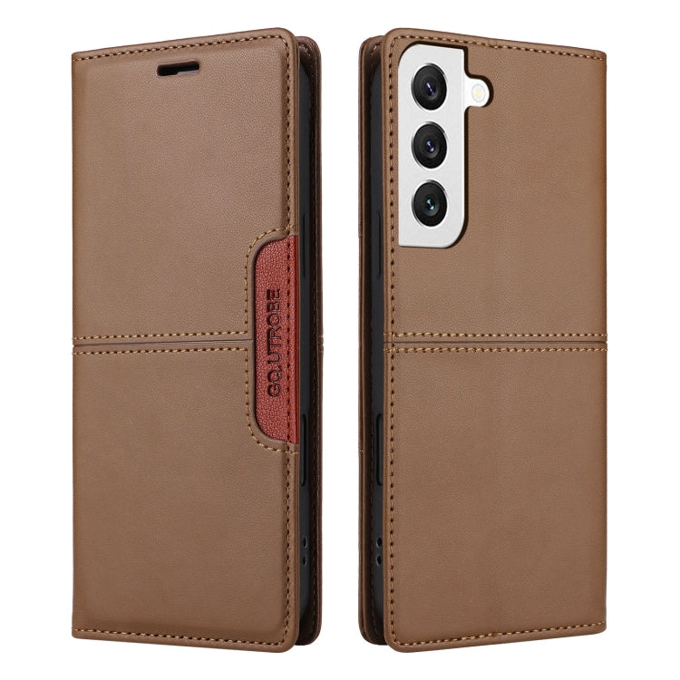 For Samsung Galaxy S22+ 5G GQUTROBE G01 RFID Anti-theft Leather Phone Case(Brown)